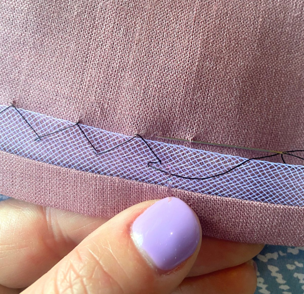 adding a 3 inch horsehair braid hem to this double circle skirt ~ #cos, catch stitch