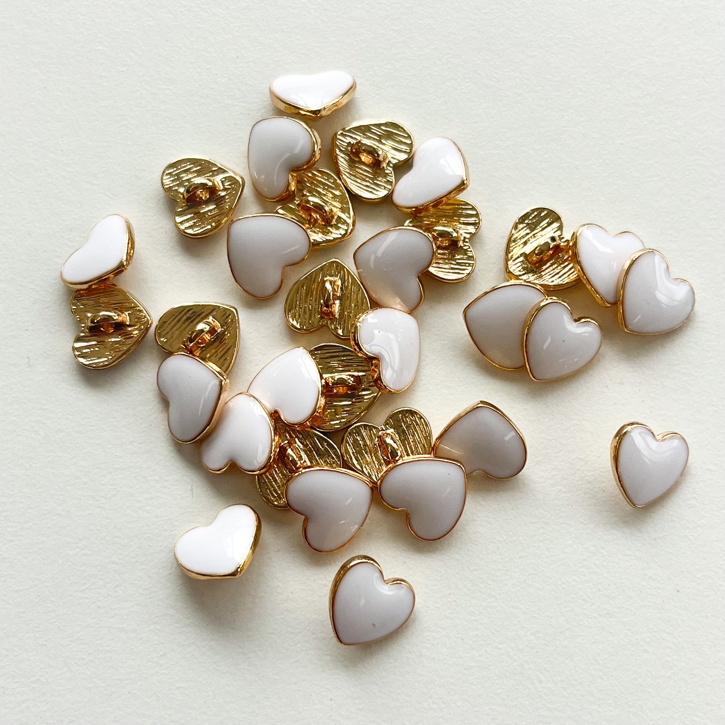 Sewing Gem - White Heart Shaped Gold Backed Buttons - 10mm