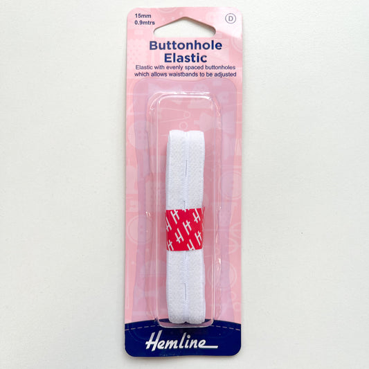 Hemline - Buttonhole Elastic - White - 15mm x 90cm