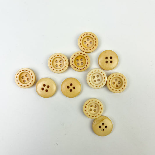 Sewing Gem - 4 Hole Wooden Buttons With Stitch Edge - 15mm - Two Colours