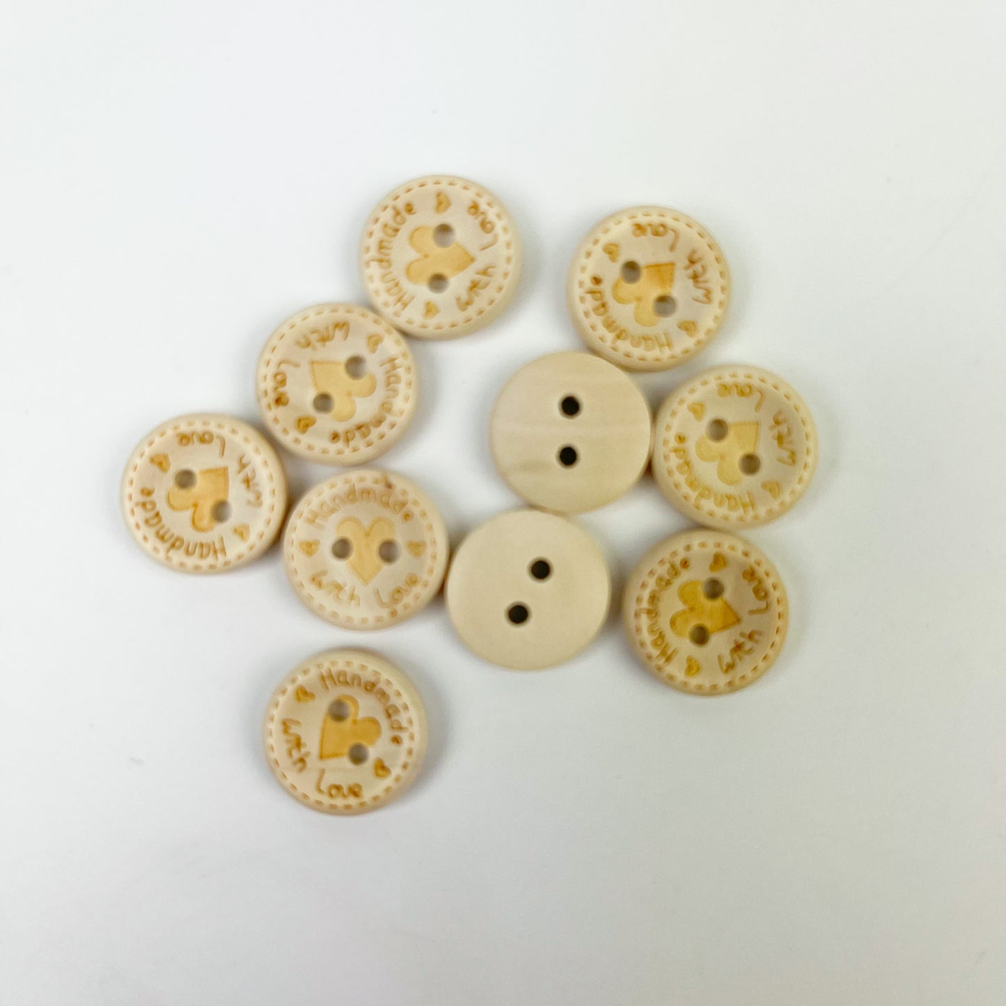 Sewing Gem - 2 Hole Wooden Buttons "Handmade with Love" - Two Sizes